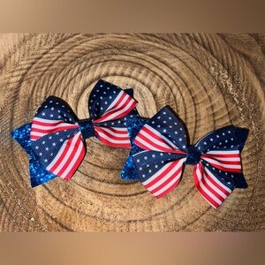 2 Patriotic Red, White and Blue Kids Hair Bows - American Flag Design